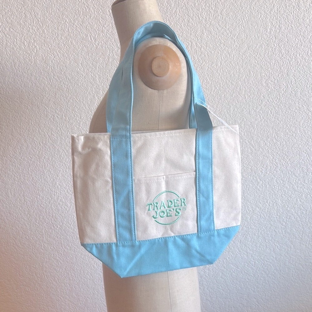 Trader Joe’s Mini Blue Pastel Canvas Tote Bag NWT